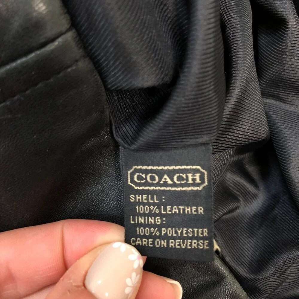 Vintage Coach Genuine Black Leather Jacket Women Size Small Double Breasted Coat